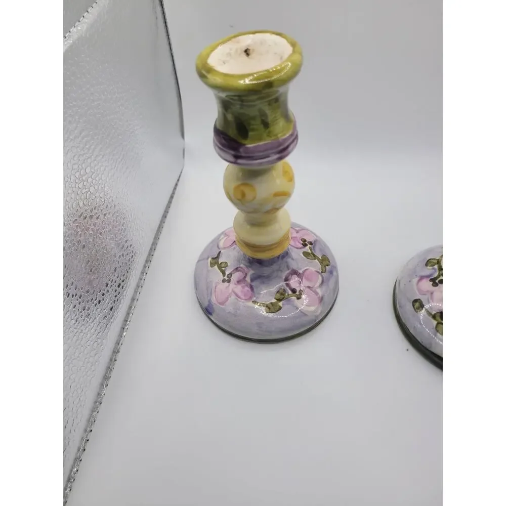 Handmade Pottery Candle Holders Pair